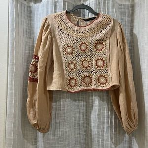 Zara crochet, long sleeve blouse.